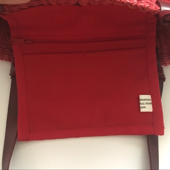 Vintage Red Natural Straw Tote Bag - Picture 8 of 12